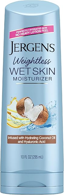 Jergens Wet Skin Body Moisturizer with Coconut Oil, In Shower Lotion for Dry Skin, Fast-Absorbing, Non-Sticky, Dermatologist Tested, 10 Oz
