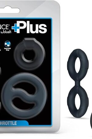 Blush  Performance Plus  Throttle 3 Piece Set Cock Ring & Ball Stretcher  Made with Purio? Platinum-Cured Liquid Silicone  Wrapped in UltraSilk? Satin Smooth  Male Adult Sex Toy  in Black