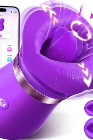 5-in-1 Sucking Vibrator for Women ? Rose Mouth Vibrator with 10 Tongue Licking Modes, 3 Auto & 1 Manual Suction, APP-Controlled Clit, Anal, Nipple Stimulator for Female & Couple Use, Purple