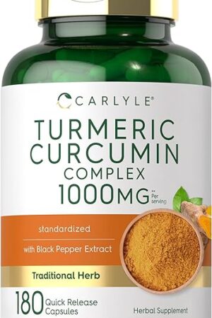 Carlyle Turmeric Curcumin with Black Pepper 1000mg | 180 Capsules | Turmeric Complex Supplement | Non-GMO, Gluten Free