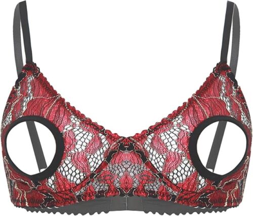 Womens Sexy Open Nipples Lace Floral Bra Bare Exposed Breast Bralette Brassiere Lingerie