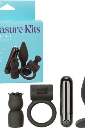 CalExotics Pleasure Kits Allure Collection, 10-Function Waterproof Rechargeable Bullet Vibrator, Silicone Teaser, Cock Ring and Anal Plug Included Black SE-1986-10-3