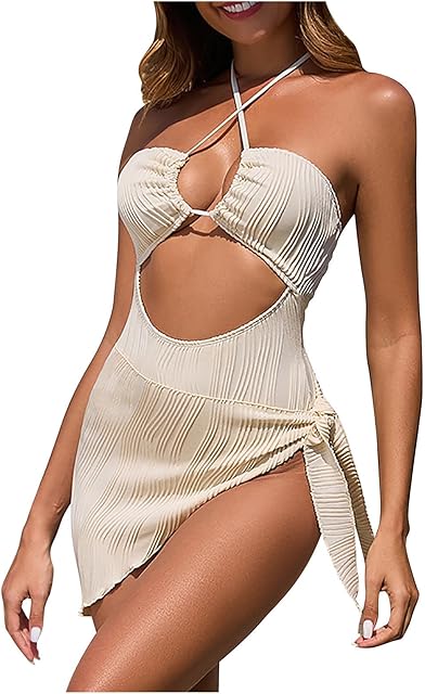 Women's Two Piece Swimsuit Textured Tankinis Sarong Hanging Neck Sexy Swimsuits Backless High Elastic Swimwear