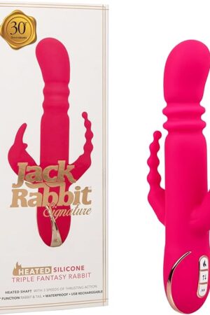 CalExotics Jack Rabbit Signature Heated Silicone Triple Fantasy Rabbit Thrusting Vibrator with Heated Shaft - SE-0609-90-3