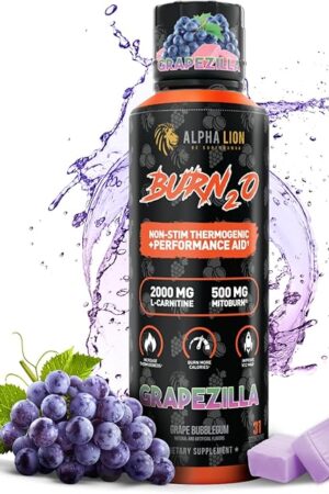 ALPHA LION Burn2O L-Carnitine Liquid 2000mg ? Stim Free Super Thermogenic Fat Burner with MitoBurn? & CaloriBurn GP?, Metabolism Booster, Zero Calorie, Sugar-Free (31 Servings, Grapezilla Flavor)
