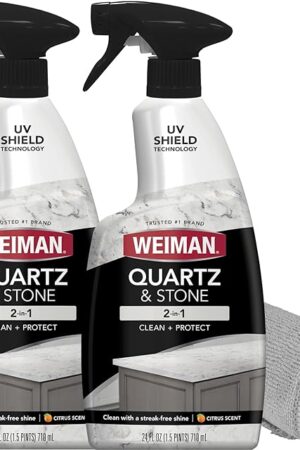 Weiman Quartz Countertop Cleaner and Polish - Clean and Shine Your Countertops Islands and Stone Surfaces with UV Protection, 24 Ounce with MicroFiber Towel, 2 Pack