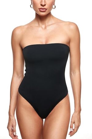 Women's Natrelax Sexy Strapless Bodysuit Thong Tube Top Off The Shoulder One Piece Leotard
