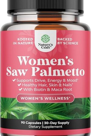 Extra Strength Saw Palmetto for Women 500mg - DHT Blocker for Women 30-Day Supply - Hair Vitamins for Hair Loss Supplement - Pure Saw Palmetto Extract Capsules with Maca Root & Biotin - 90 Capsules