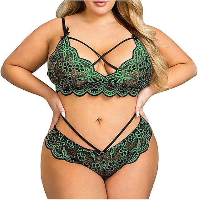 Women's Plus Size Lingerie Lace Bra and Panty Set Strap Bralette Babydoll Bodysuit Nightgown for Sex Naughty Play A132