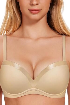 Women's Push Up Bra Padded Comfortable Plunge T Shirt Bras Underwire Support Lift Up Add One Cup