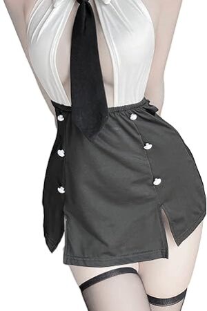 Women's Office Secretary Uniform Sexy Teacher Costume Cosplay Lingerie With Socks (2489White Black)