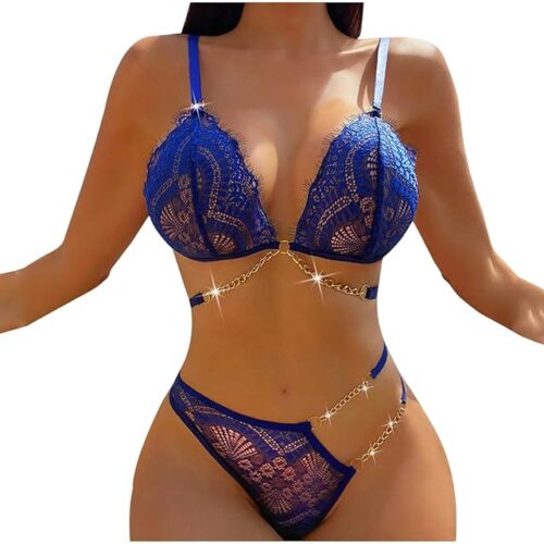 Womens Strappy Lingerie Set Naughty Lace Bra and Panty Sets 2 Piece Lace Babydoll Outfits Slutty Sleepwear