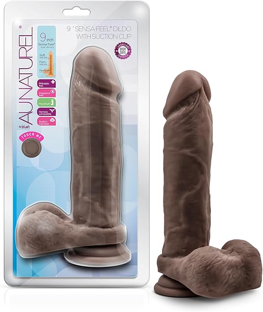 Blush Novelties Au Naturel 9 Inch Realistic Dual Layer Dildo with Suction Cup, Sex Toy for Women, Sex Toy for Adults, Chocolate