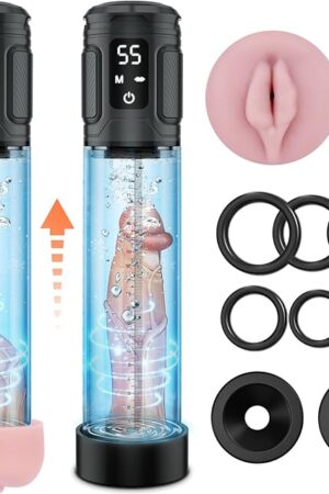 Electric Penis Pump Sex Toys for Men, Automatic Male Masturbator with Mini Pocket Pussy and 6 Penis Ring, Adult Sex Toys Dick Enlarger Erection, Air Water Extender IPX7 Waterproof with 5 Suction Modes