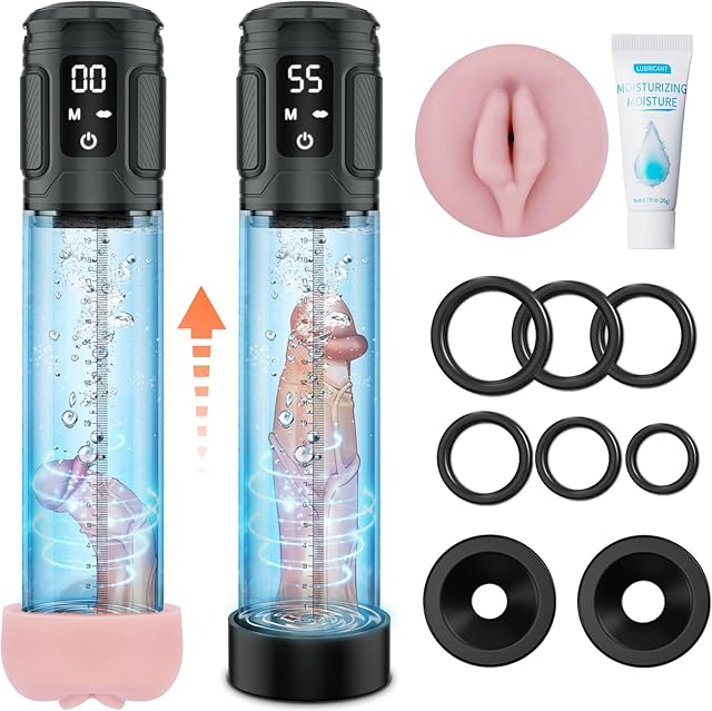 Electric Penis Pump Sex Toys for Men, Automatic Male Masturbator with Mini Pocket Pussy and 6 Penis Ring, Adult Sex Toys Dick Enlarger Erection, Air Water Extender IPX7 Waterproof with 5 Suction Modes