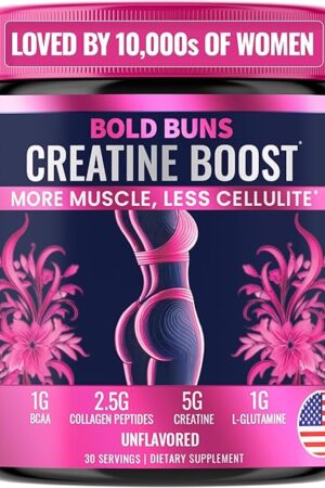 Creatine for Women - Booty Builder Supplement with Collagen & BCAA - Supports Glute Growth & Reduces Cellulite Appearance - Unflavored Powder - 30 Servings