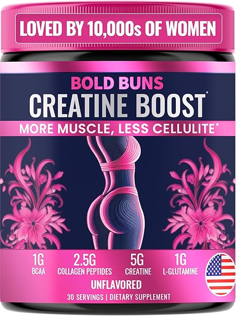 Creatine for Women - Booty Builder Supplement with Collagen & BCAA - Supports Glute Growth & Reduces Cellulite Appearance - Unflavored Powder - 30 Servings