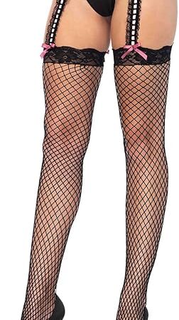 Women's Fishnet Lace Stockings with Attached Garter Belt
