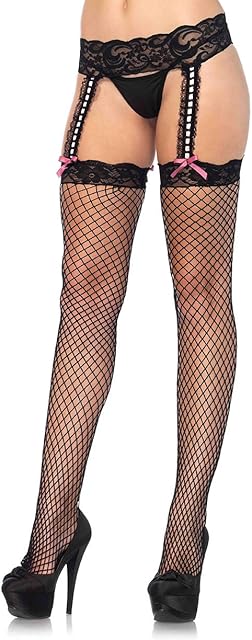 Women's Fishnet Lace Stockings with Attached Garter Belt