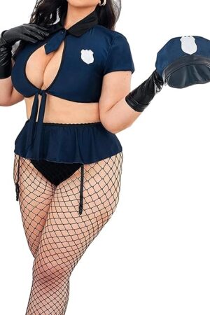 Womens Plus Size Cop Costume Set Police Officer Uniform Lingerie Cosplay Outfits