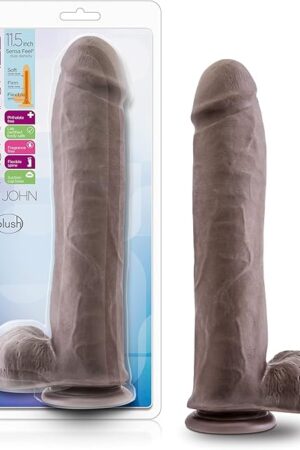 Blush Au Naturel Big John 11.5" Ultra-Realistic Dildo w/Balls - 2.5" Thick Dual Density Sensa Feel FlexiShaft Cock - Suction Cup, Harness Compatible - Adult Sex Toy for Women, Men & Couples - (Brown)