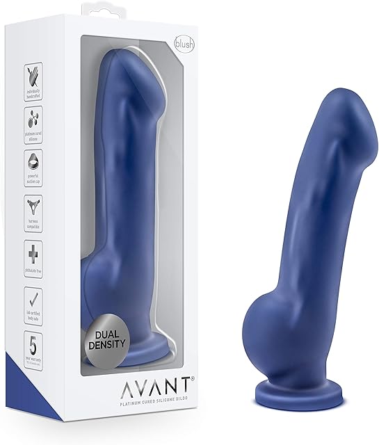 Blush Novelties Avant Ergo - Sensa Feel Ultra Soft Dual Density Purio Platinum Silicone Dildo - 7 Inch - 1.5"" Wide - Ultrasilk Smooth - Strap On Compatible Suction Cup - Hands Free Sex Toy - Indigo"