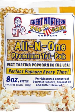 8oz Popcorn Machine Popcorn Packets - All-in-One Movie Theater Style Popcorn Kernels, Salt, and Oil Packs by Great Northern Popcorn (24 Case)