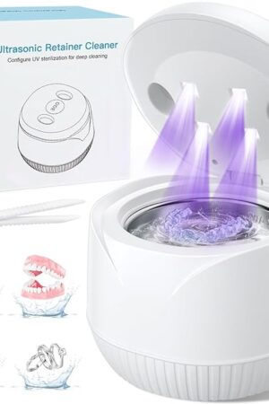 Dental Ultrasonic Retainer Cleaner Machine - Dental Cleaning Pod for Denture, Mouth Guard, Aligner, Night Guard, Braces, Toothbrush Heads, Jewelry, 45kHz Retainer Cleaner with Digital Timer & 200ML