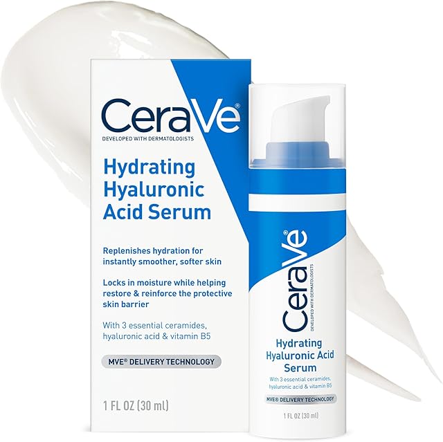Cerave Hyaluronic Acid Serum for Face with Vitamin B5 and Ceramides, Hydrating Face Serum for Dry Skin, Fragrance Free, 1 Ounce
