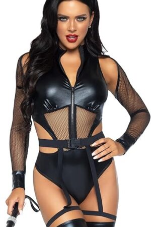 Women's 3 Pc Criminal Kitty Costume with Bodysuit, Belt, Headband