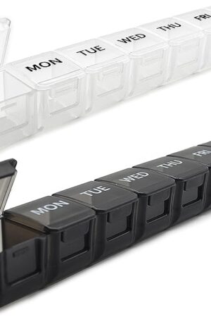 2 Pack Weekly Pill Organizer, Large 7 Day Pill Case, Daily Vitamin Case Medicine Box, AM/PM Pill Containers for Medicine Supplements Fish Oil?White & Black?