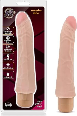 Blush X5 Plus Mambo Vibrating Dildo 925" - Realistic Vibrator for Women & Couples - Lifelike Soft Flexible Dildo with Curved Shaft, Multi-Speed Vibration, Body Safe TPE Adult Cock Sex Toy - (Beige)