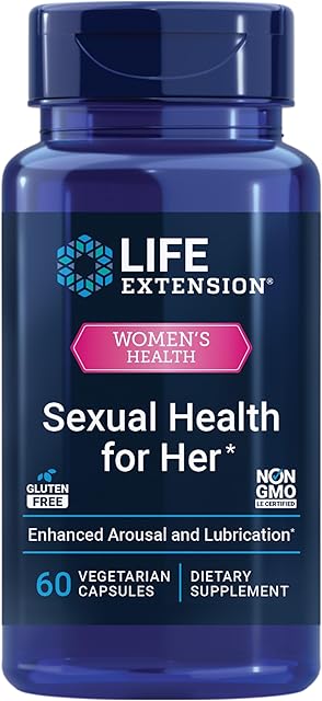 LIfe Extension Sexual Health for Her, Female Sexual Health Supplement, libido, Arousal, Lubrication, Fenugreek Seed, Saffron, Gluten Free, Non-GMO, Vegetarian, 60 Capsules