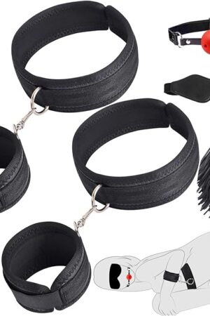 Bondage Wrist Thigh Cuffs BDSM Toys, Sex Bondage Restraints Set with Adjustable Handcuffs Sex Straps, Ball Gag, Blindfold, Sex Whip for Bondage Games, Adult Sex Toys for Couples