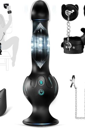 BDSM Thrusting Dildo Vibrator Adult Toys,G-spot Dildos with 10 Vibrating & 3 Roll up and Down,BDSM Cuffs and Anal Toys for Couples