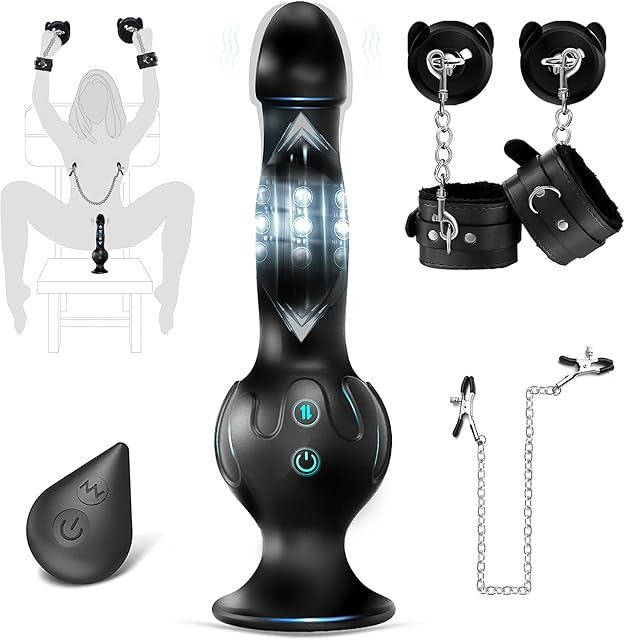 BDSM Thrusting Dildo Vibrator Adult Toys,G-spot Dildos with 10 Vibrating & 3 Roll up and Down,BDSM Cuffs and Anal Toys for Couples