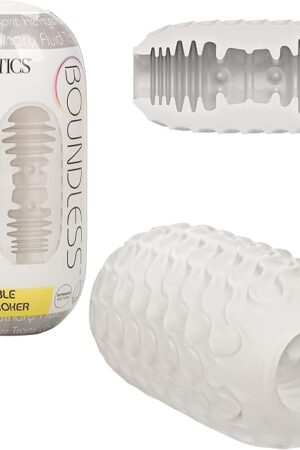 CalExotics Boundless Reversible Ribbed Stroker  Textured Male Pleasure Sleeve with Case Sex Toys for Men  Clear