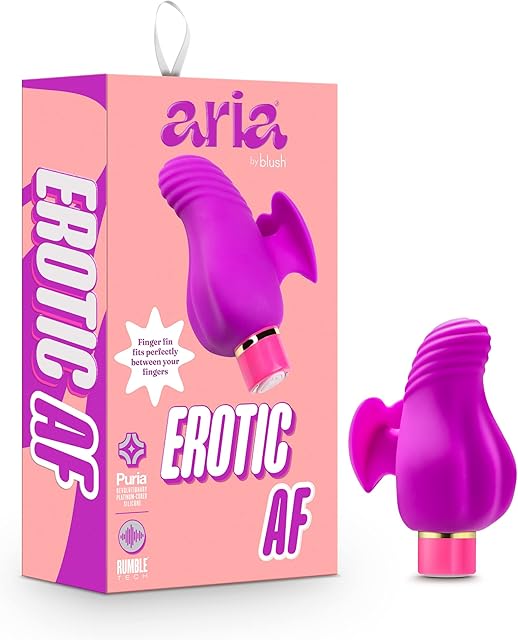 Blush Novelties Aria Erotic AF Silicone Vibrator - RumbleTech Rumbly 10 Vibration Settings - Finger Fin for Accessibility and Grasp - IPX7 Waterproof and Easy to Clean - Sex Toy