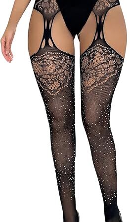 Women's Floral Lace Garter Belt Tights Hollow Out High Waist Suspender Pantyhose