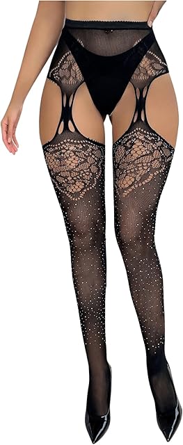 Women's Floral Lace Garter Belt Tights Hollow Out High Waist Suspender Pantyhose