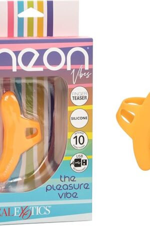 CalExotics Neon Vibes The Pleasure Vibe ? Silicone Travel Sized Rechargeable Finger Vibrator -Adult Sex Toys for Women ? Orange