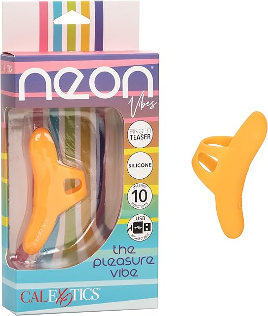 CalExotics Neon Vibes The Pleasure Vibe ? Silicone Travel Sized Rechargeable Finger Vibrator -Adult Sex Toys for Women ? Orange
