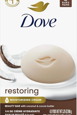 Dove Beauty Bar Soap Restoring Coconut & Cocoa Butter 6 Count for Restored Skin, Nourishes Skin 375 oz