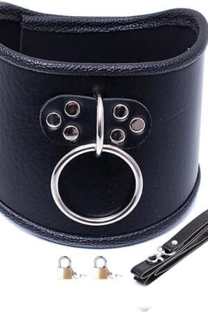 Adult Sexy Role-Playing Restraints O Ring Choker Dog Collar Leather Locking Neck Bondage Collar for BDSM (Pulling Rope,Padlock 2 Pieces)