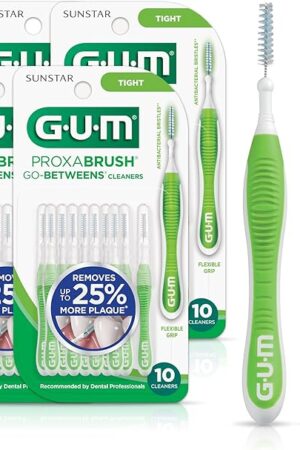 GUM Proxabrush Go-Betweens - Tight - Interdental Brushes - Soft Bristled Dental Picks for Plaque Removal Health - Safe for Braces & Dental Devices, 10 Count (Pack of 4)