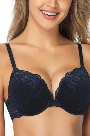 Women's Push Up Bra Lace Comfort Padded Add 1 Cup Plunge Underwire Bras Lift Up