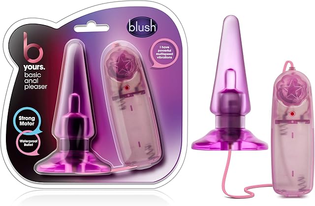 Blush B Yours Basic Pleaser 4.25" Butt Plug, Beginners Remote-Controlled Vibrating Anal Plug - Multi-Speed, Tapered, Splashproof, Body Safe PVC Adult Sex Toy Slim Plug for Women, Men, Couples - (Pink)