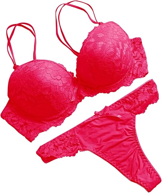 Women's Sexy Lace Lingerie Underwire Push Up Lifting Double Shoulder Strap Bra and Thongs Panty Two Piece Set
