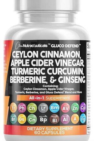 Clean Nutraceuticals Ceylon Cinnamon Turmeric Apple Cider Vinegar Ginseng Berberine Plus Bitter Melon Gymnema Milk Thistle Fenugreek