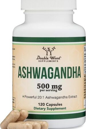 Ashwagandha Capsules, 120 Count (500mg Extract 20:1 Potency) Adaptogen Stress Relief by Double Wood
